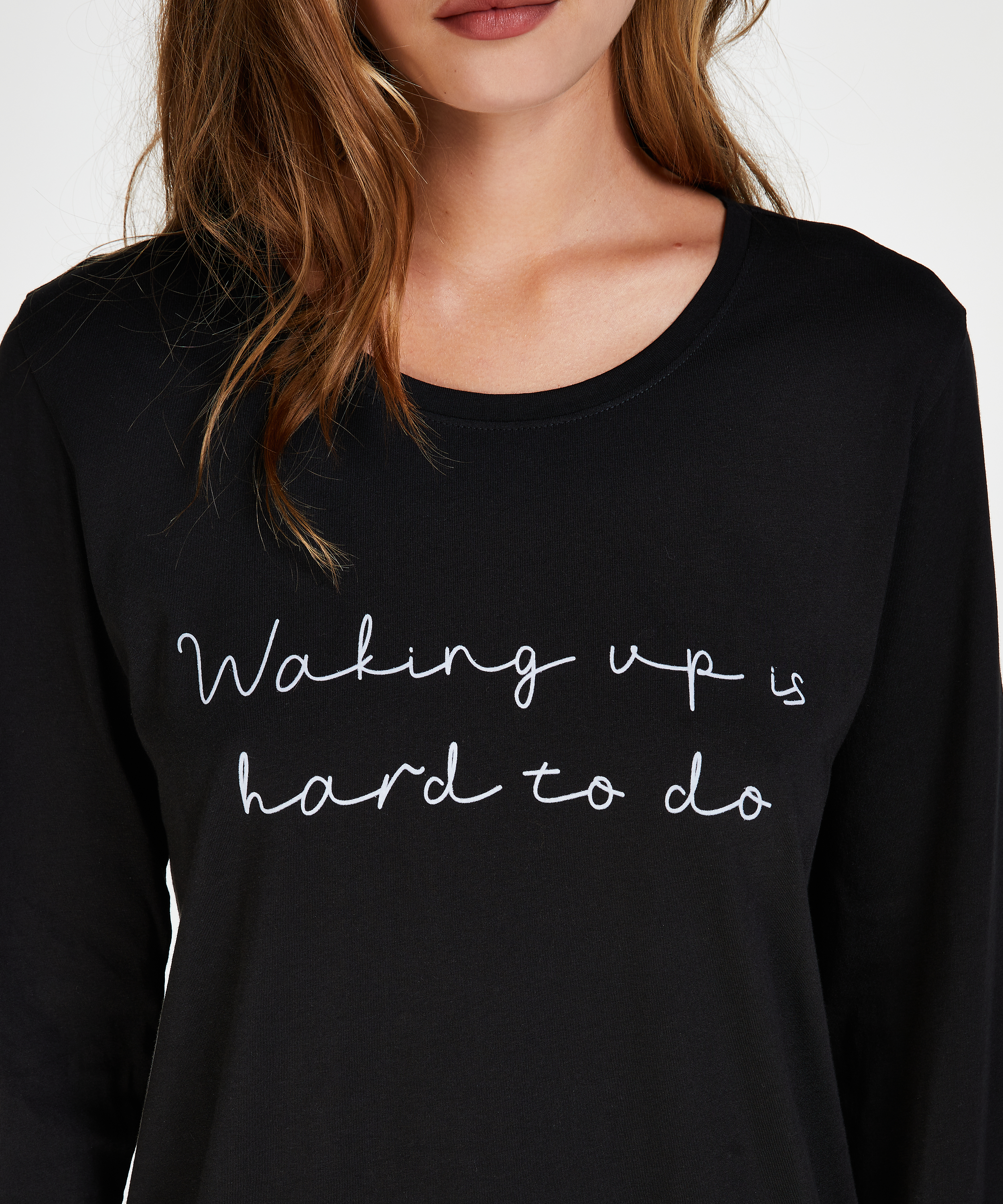 Camisón de cuello redondo, Negro, main