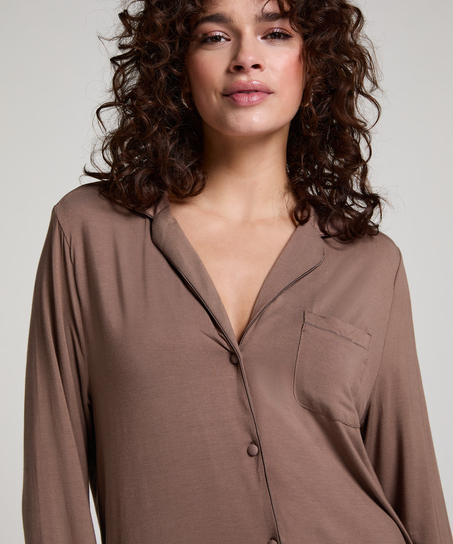 Vestido camisero de manga larga de jersey Essential, Marrón