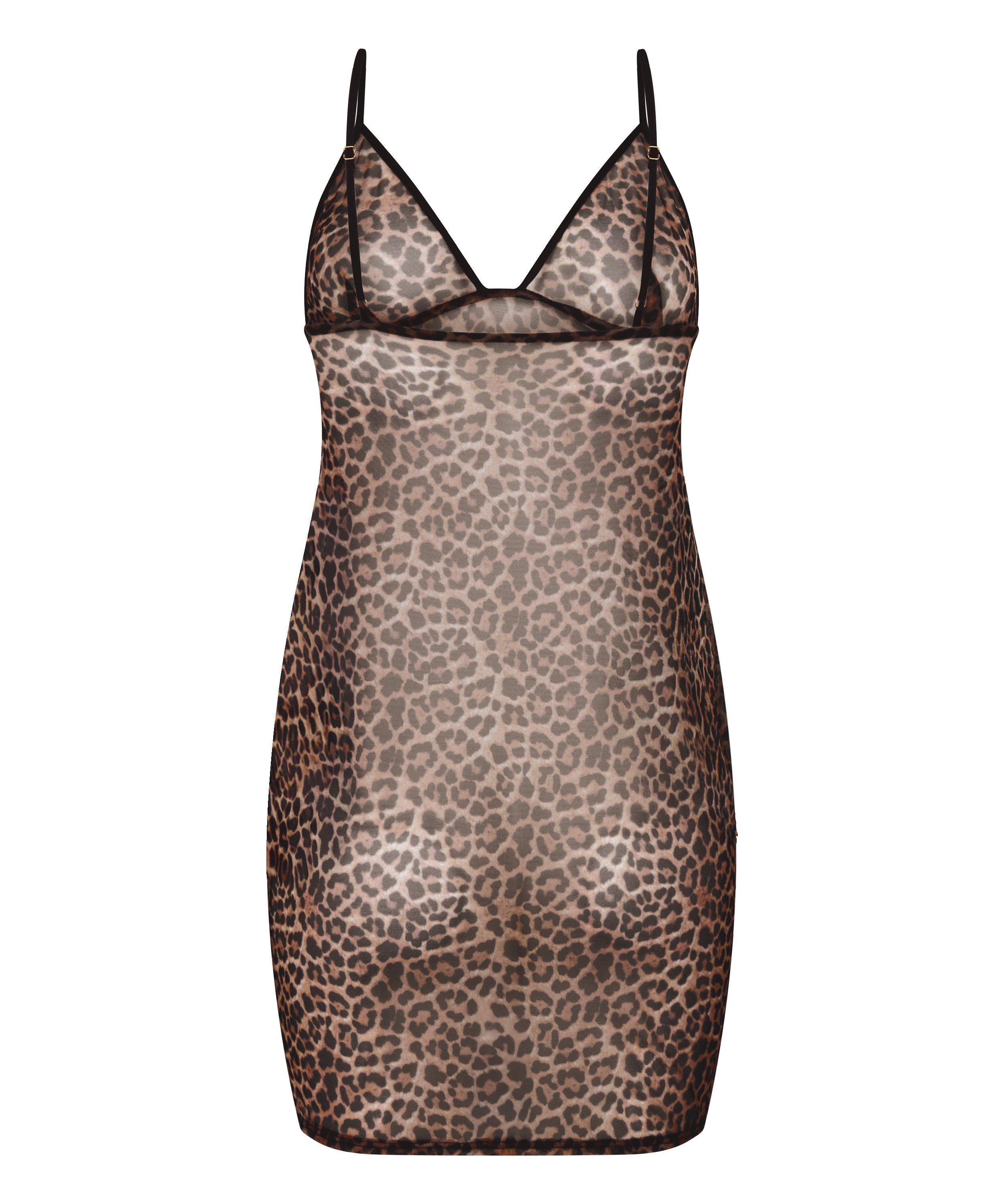 Vestido combinaci&oacute;n de malla de leopardo, Negro, main