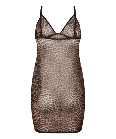 Vestido combinaci&oacute;n de malla de leopardo, Negro