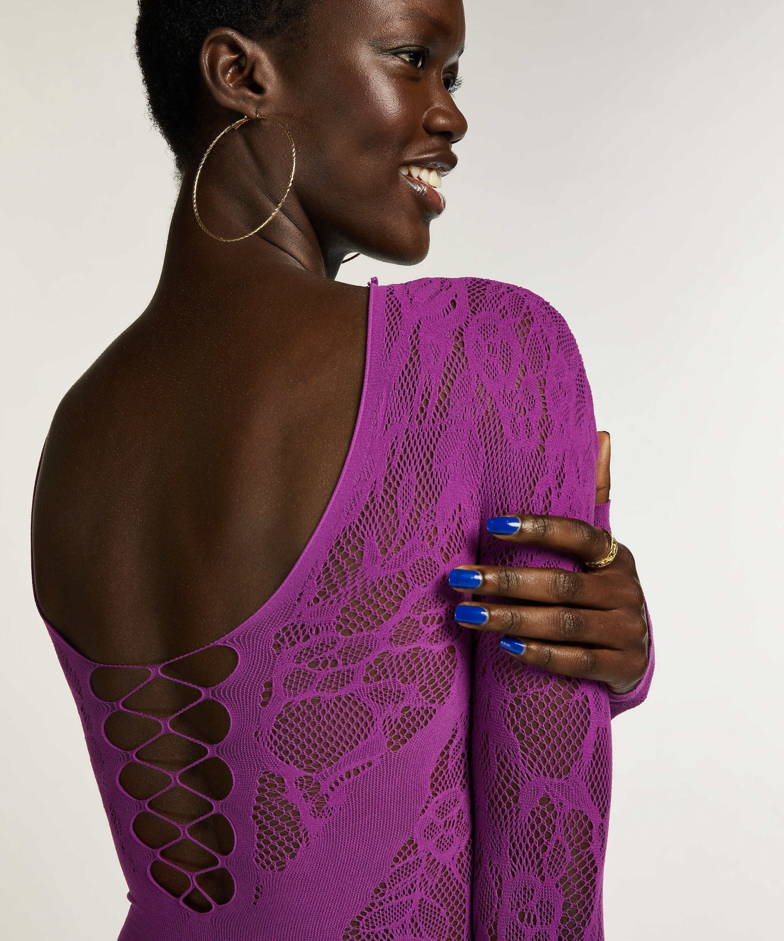 Bodi de encaje manga larga Nyakim, Morado, main