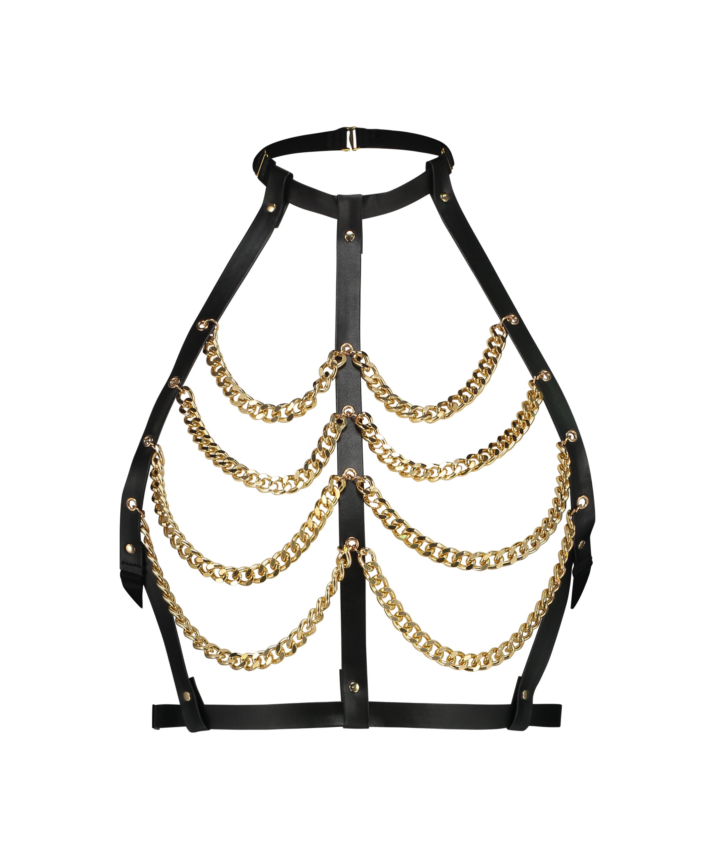 Bralette con cadena de piel sintética, Negro, main