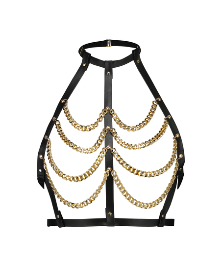 Bralette con cadena de piel sintética, Negro