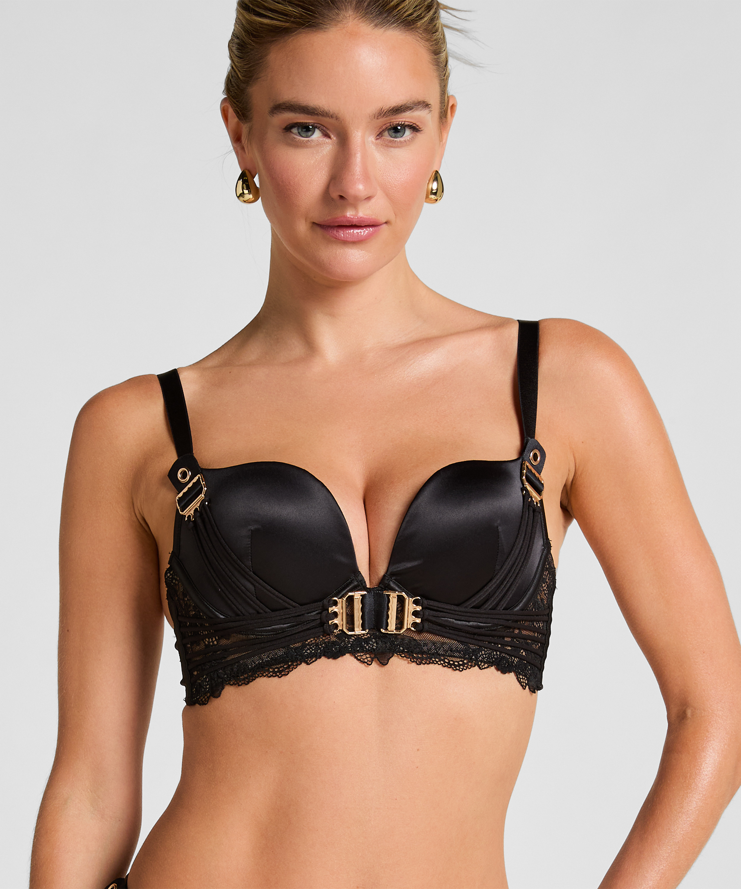 Sujetador de aros longline push-up acolchado Avela, Negro, main