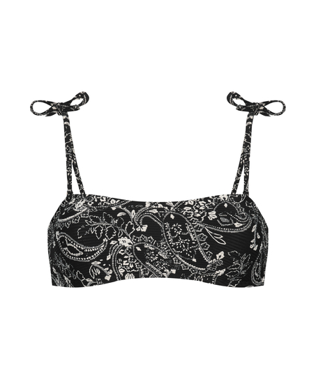 Top de bikini corto Paisley, Negro