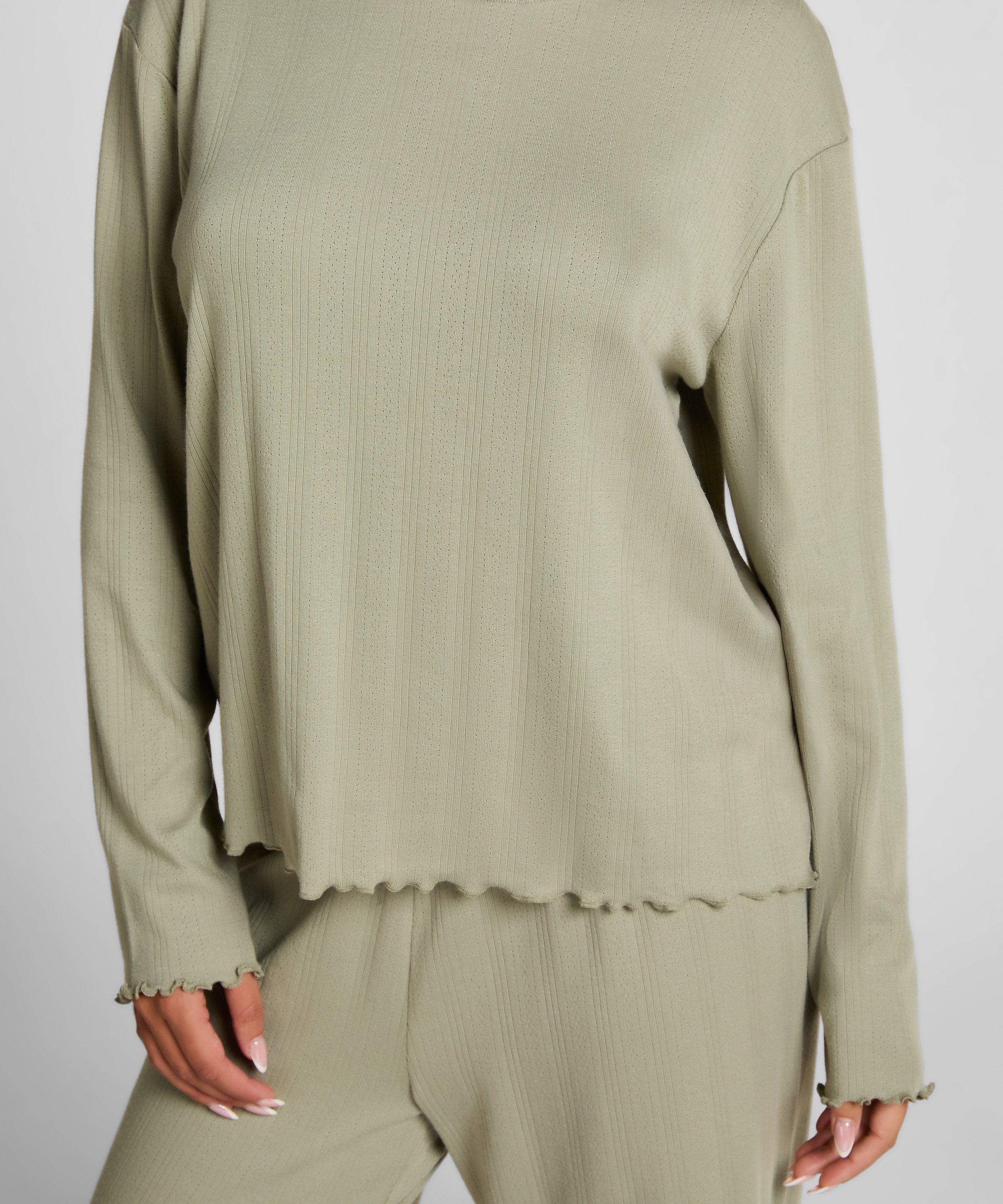 Pyjama Top Loose Pointelle, Verde, main