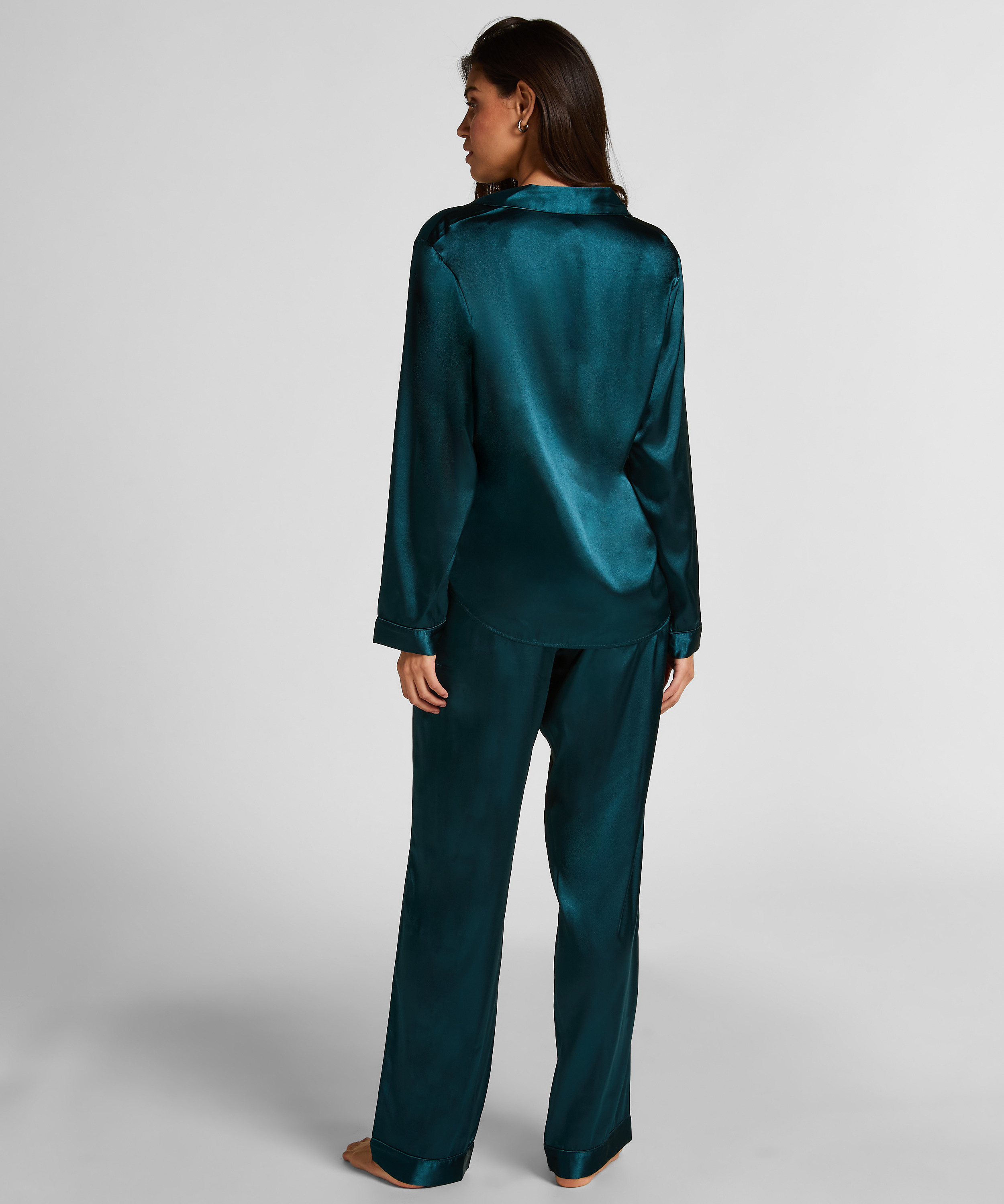 Conjunto de pijama de sat&eacute;n brillante, Azul, main