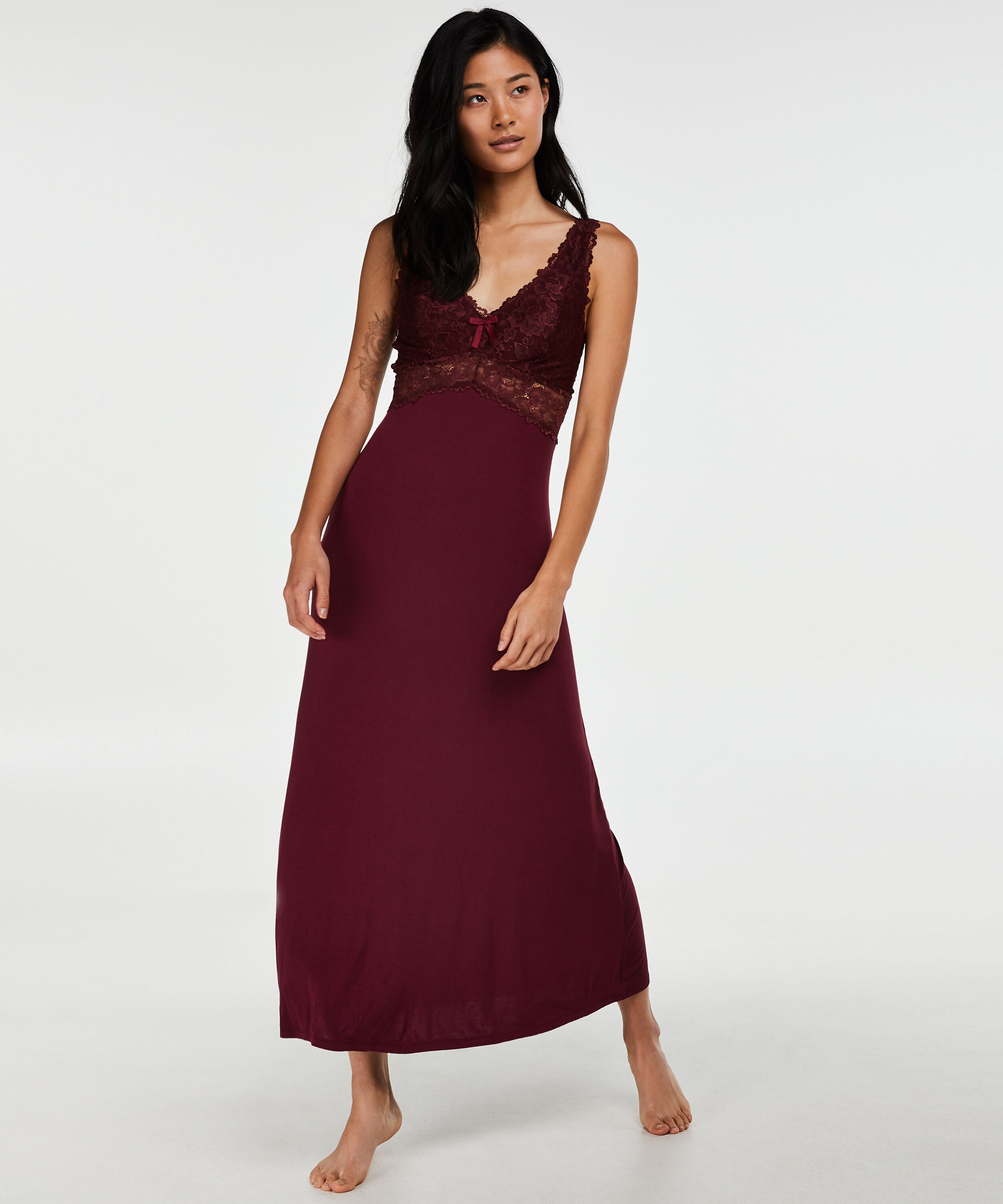 Vestido combinación largo Modal Lace, Rojo