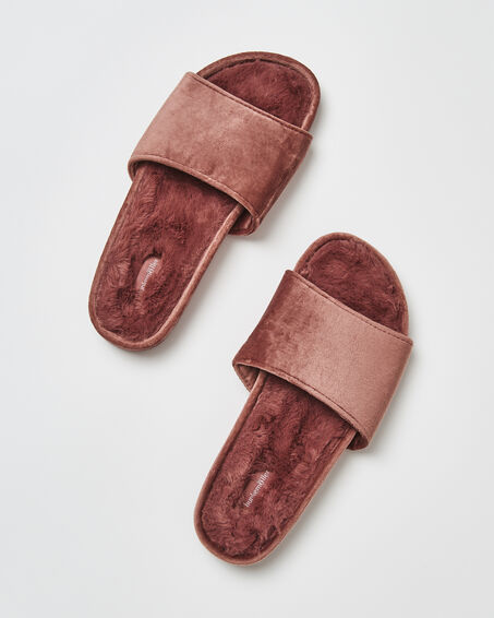Pantuflas de terciopelo y piel sint&eacute;tica, Rosa