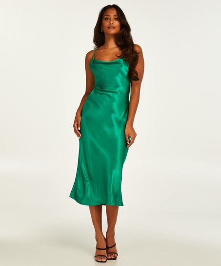 Vestido midi Satén, Verde