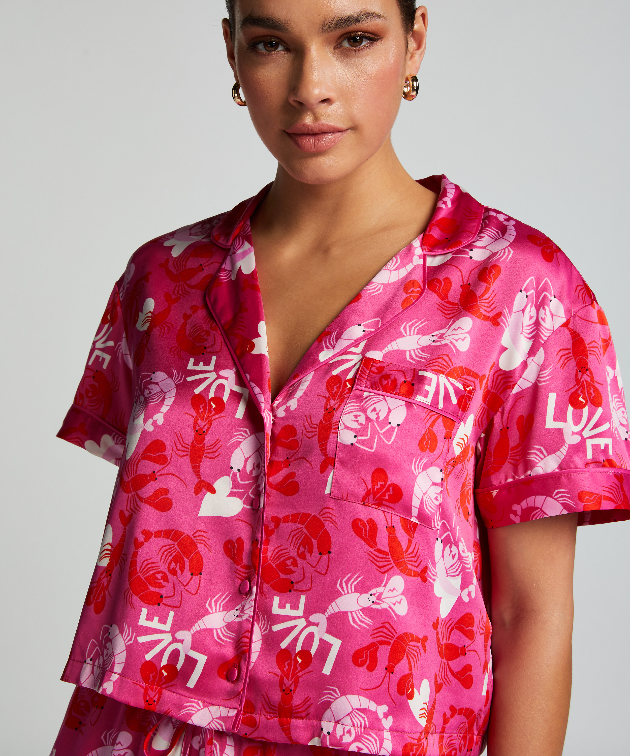 Chaqueta de manga corta de satén, Rosa, main