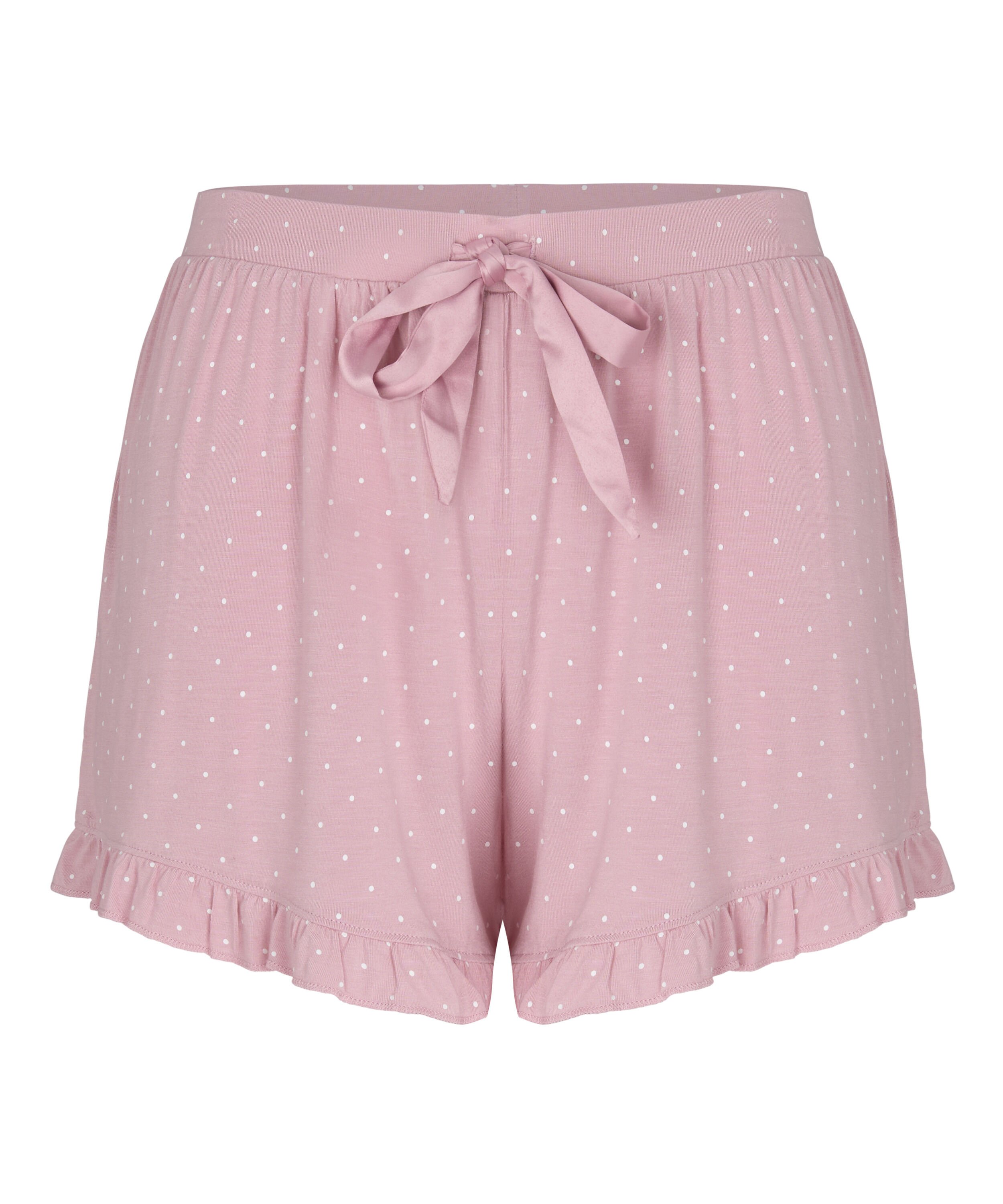 Short de punto con volantes, Rosa