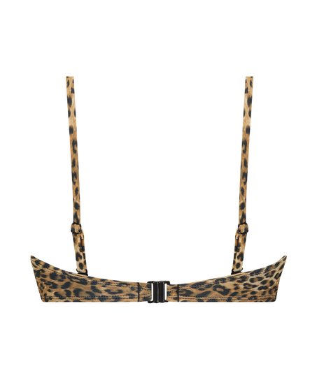 Top de bikini preformado push-up sin tirantes Leopard, Marrón