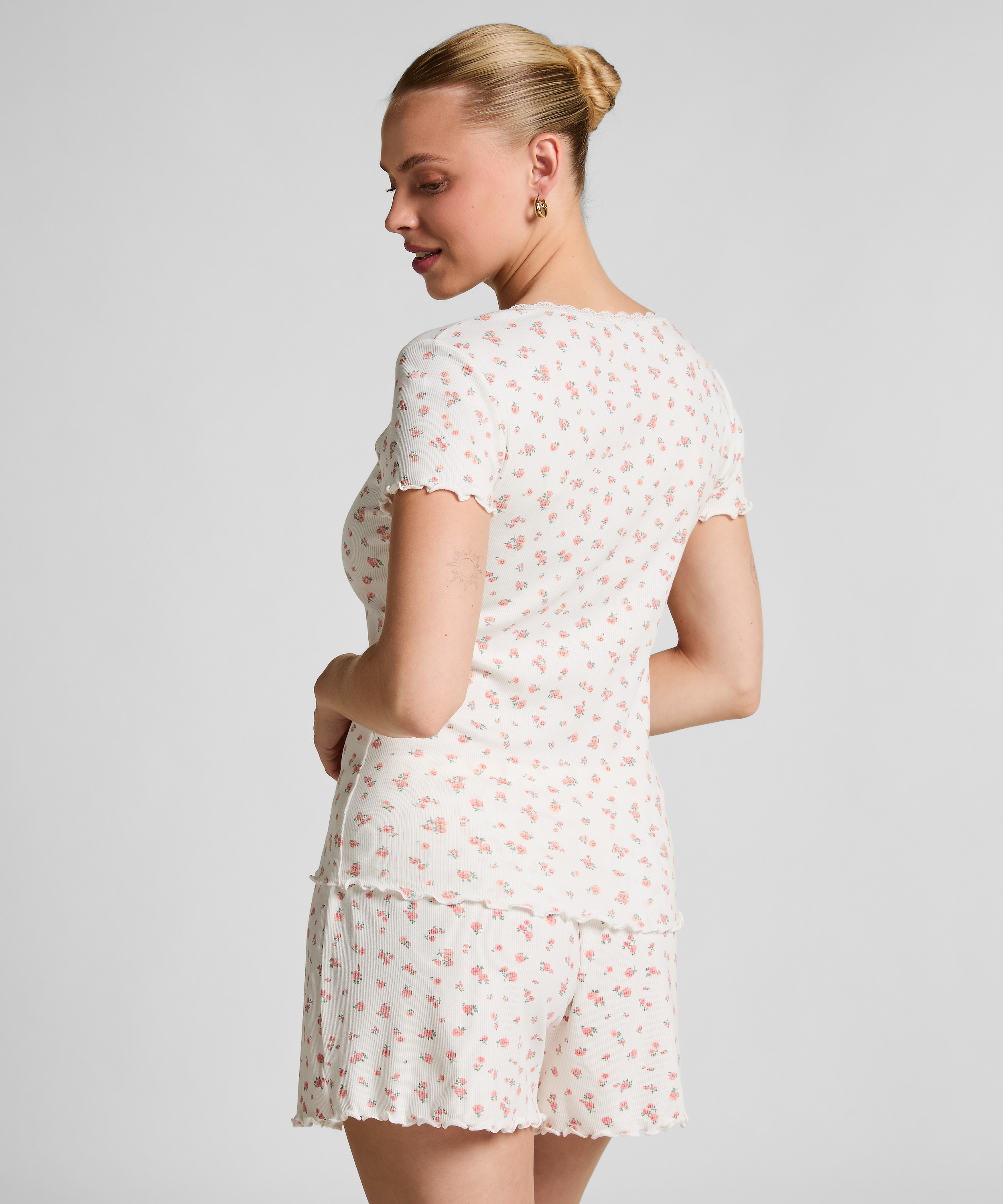 Pantalón corto de pijama acanalado, Blanco, main