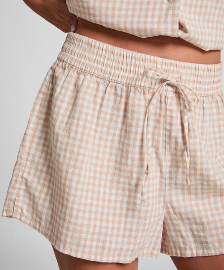 Shorts de lino a cuadros, Blanco
