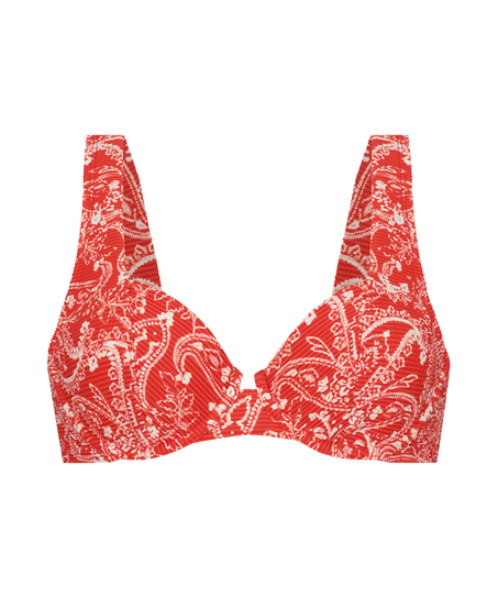 Top de bikini de aros no preformado Paisley, Rojo