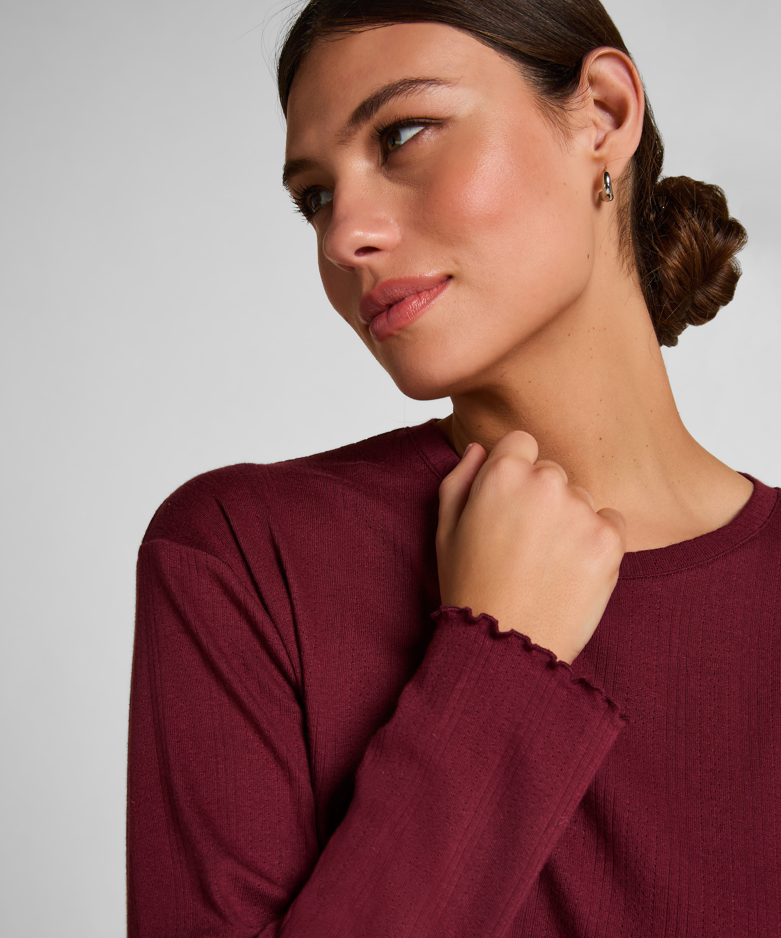 Pyjama Top Loose Pointelle, Rojo, main