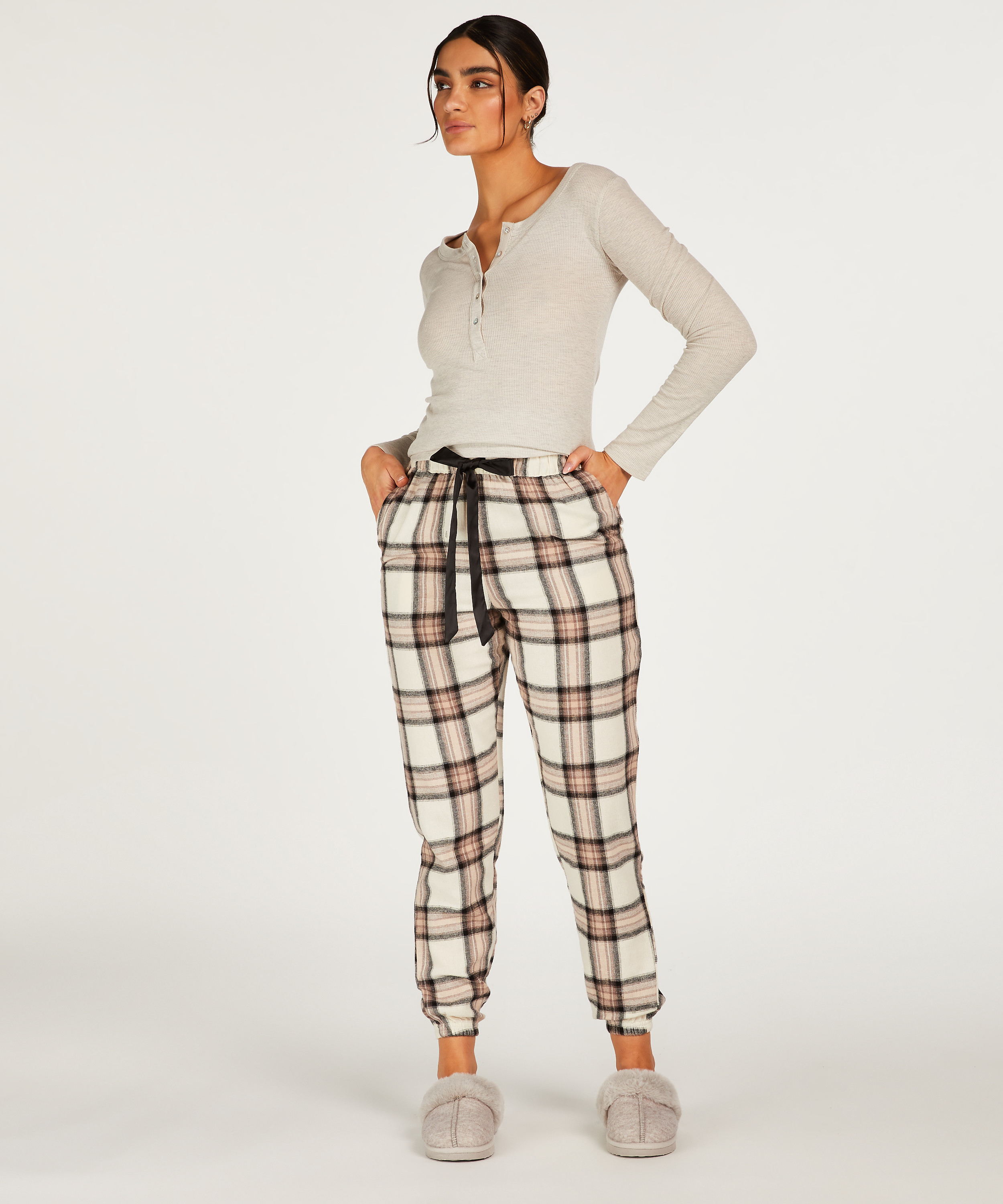 Petite Pantalón de pijama Twill Check, Beige, main