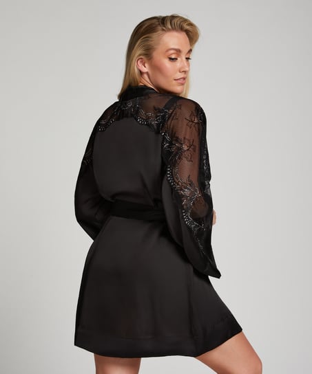Kimono de sat&eacute;n Donna Sparkle, Negro