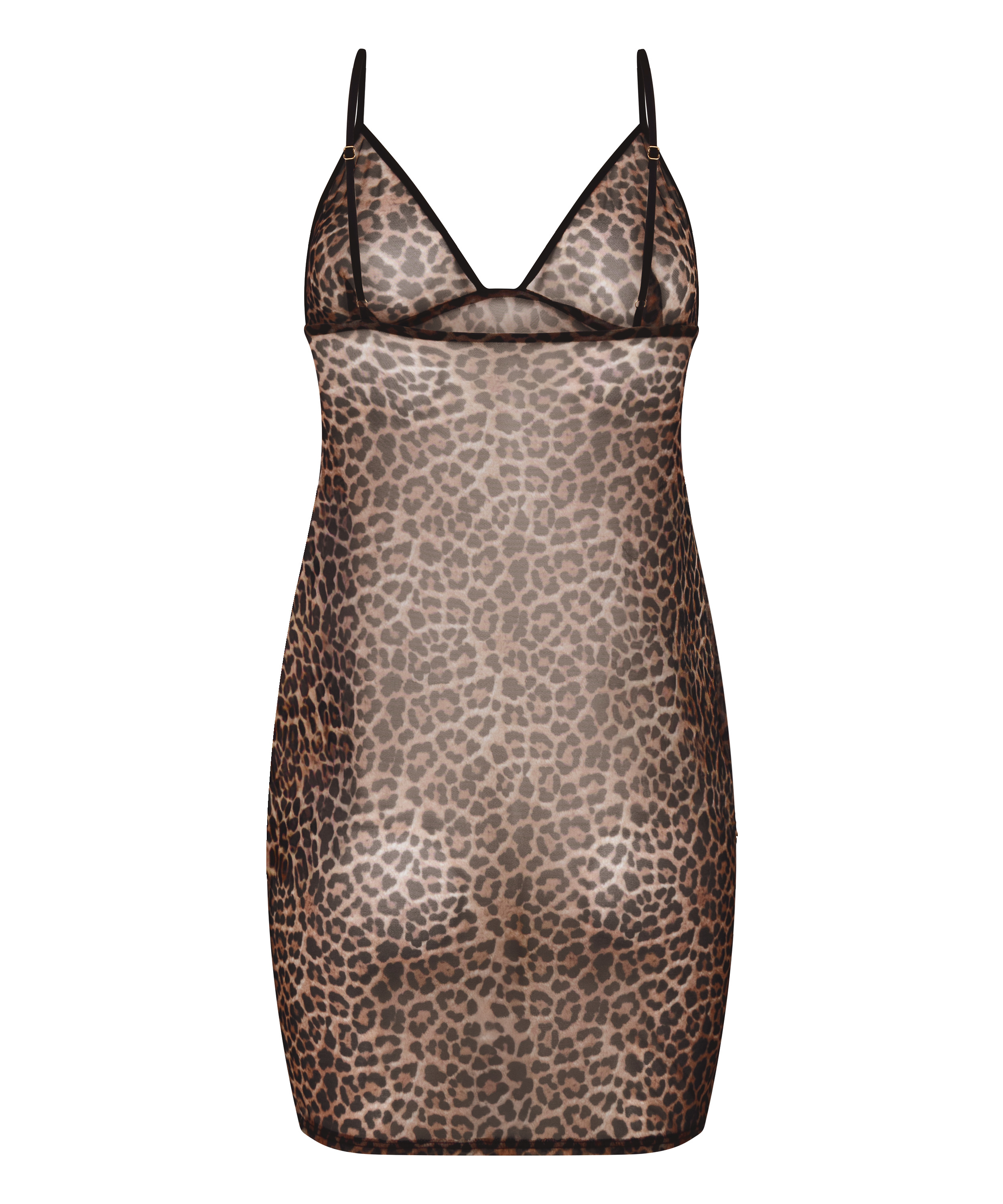 Vestido combinación de malla de leopardo, Negro, main