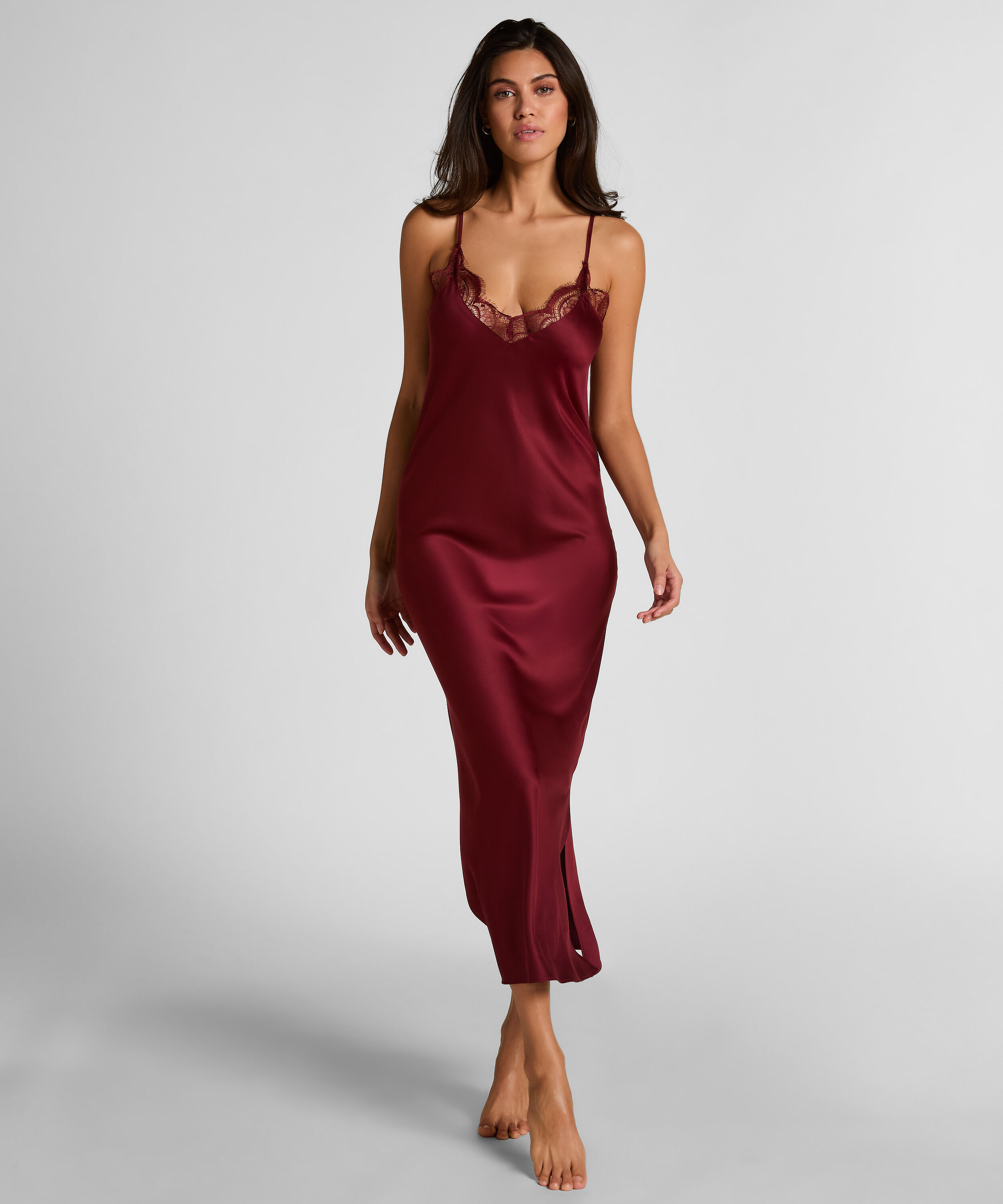 Slipdress largo de satén, Rojo