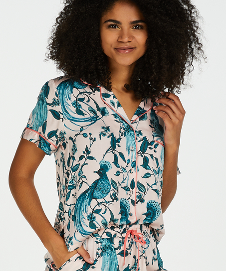 Chaqueta de pijama de manga corta tejida, Rosa