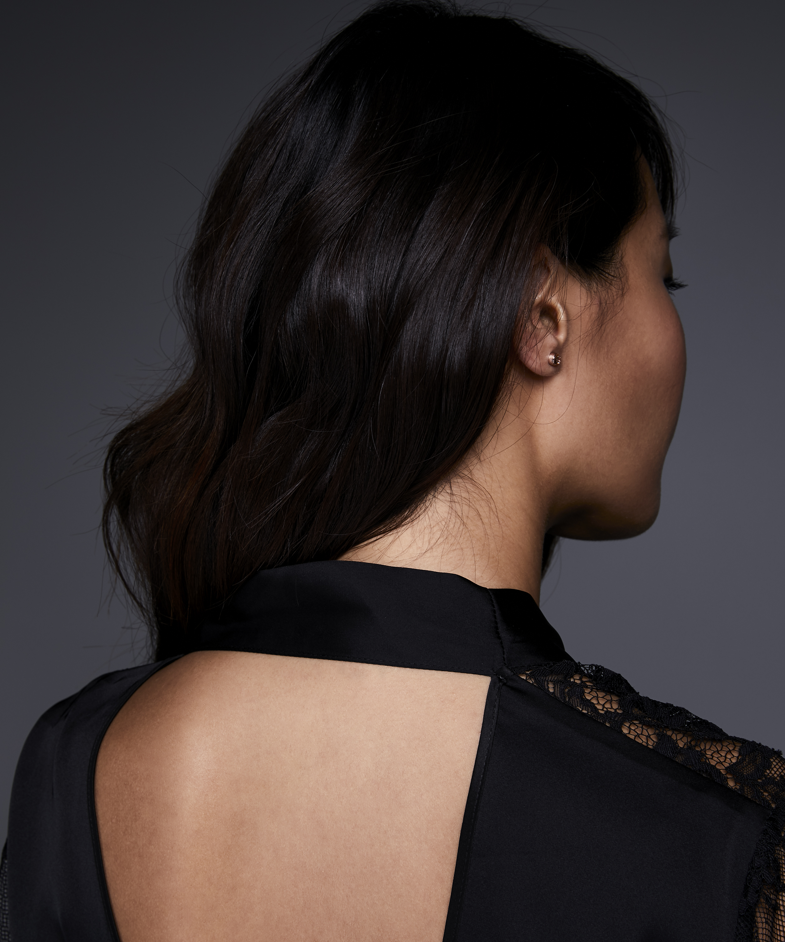 Kimono Flared Satin Lace, Negro, main