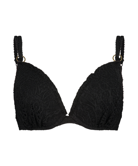 Top de bikini Crochet con aros preformado Lurex, Negro