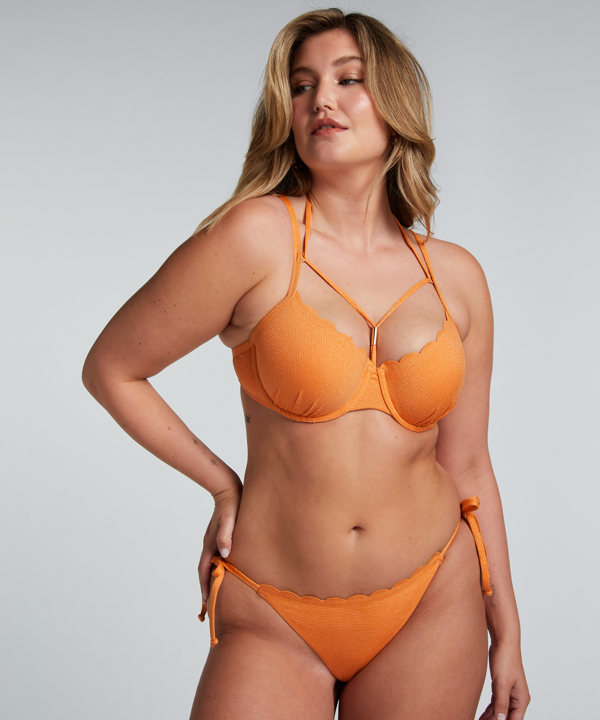 Top de bikini de lúrex Scallop, Naranja, main