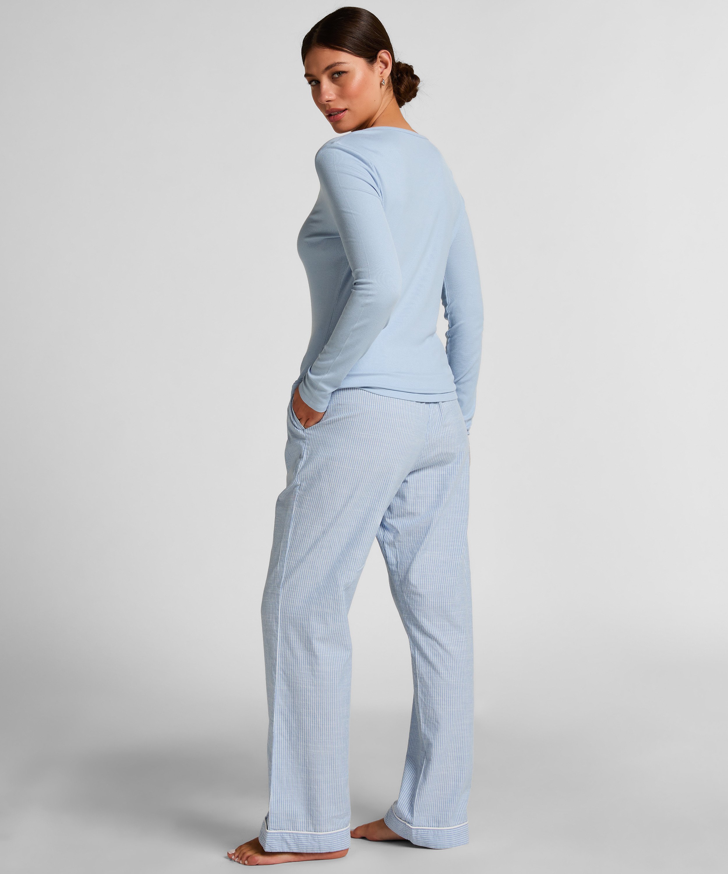 Top de pijama de manga larga Henley, Azul, main