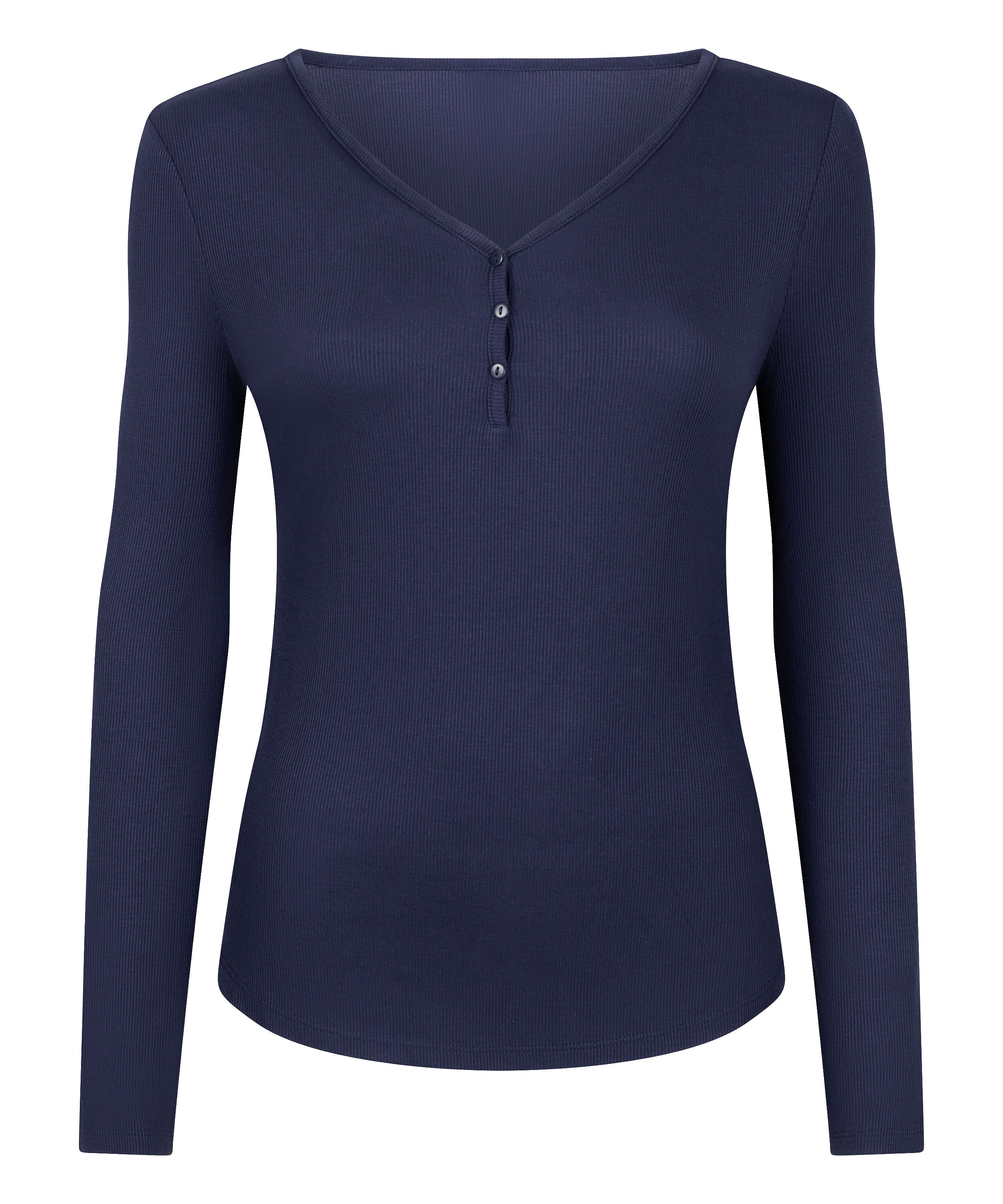 Top de pijama de manga larga Henley, Azul