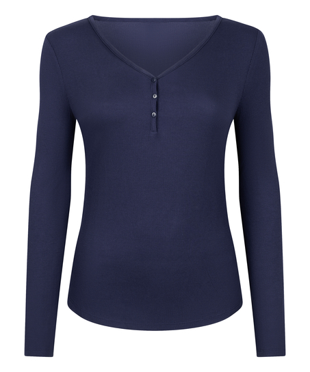 Top de pijama de manga larga Henley, Azul