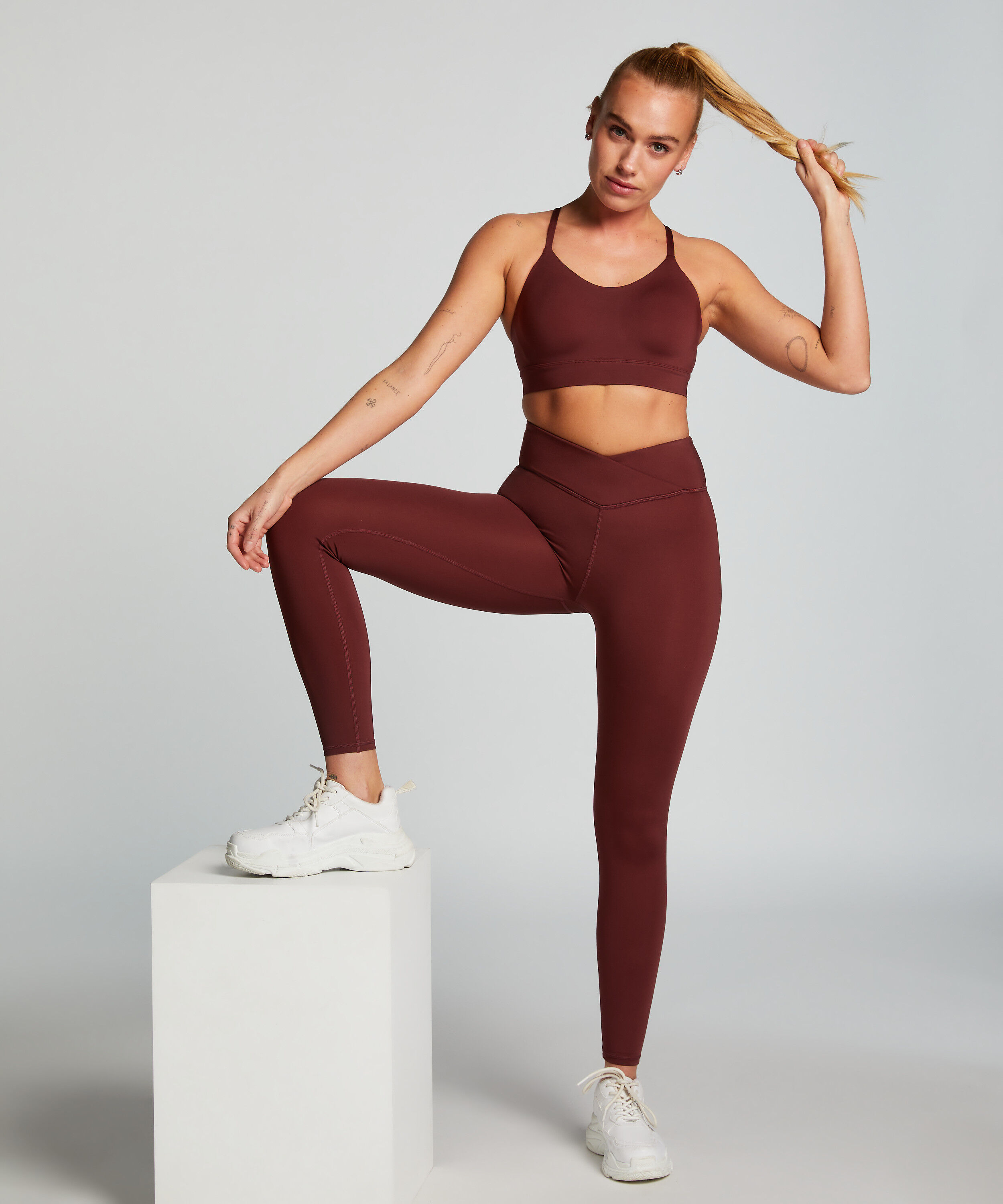HKMX Leggings cruzados de talle alto, Rojo