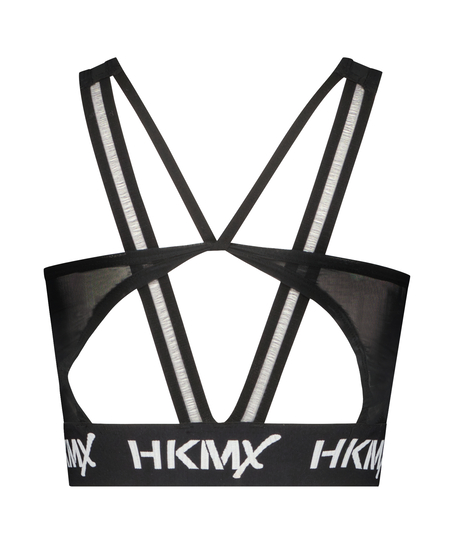HKMX Sujetador deportivo Crossed Hem Logo nivel 1, Negro