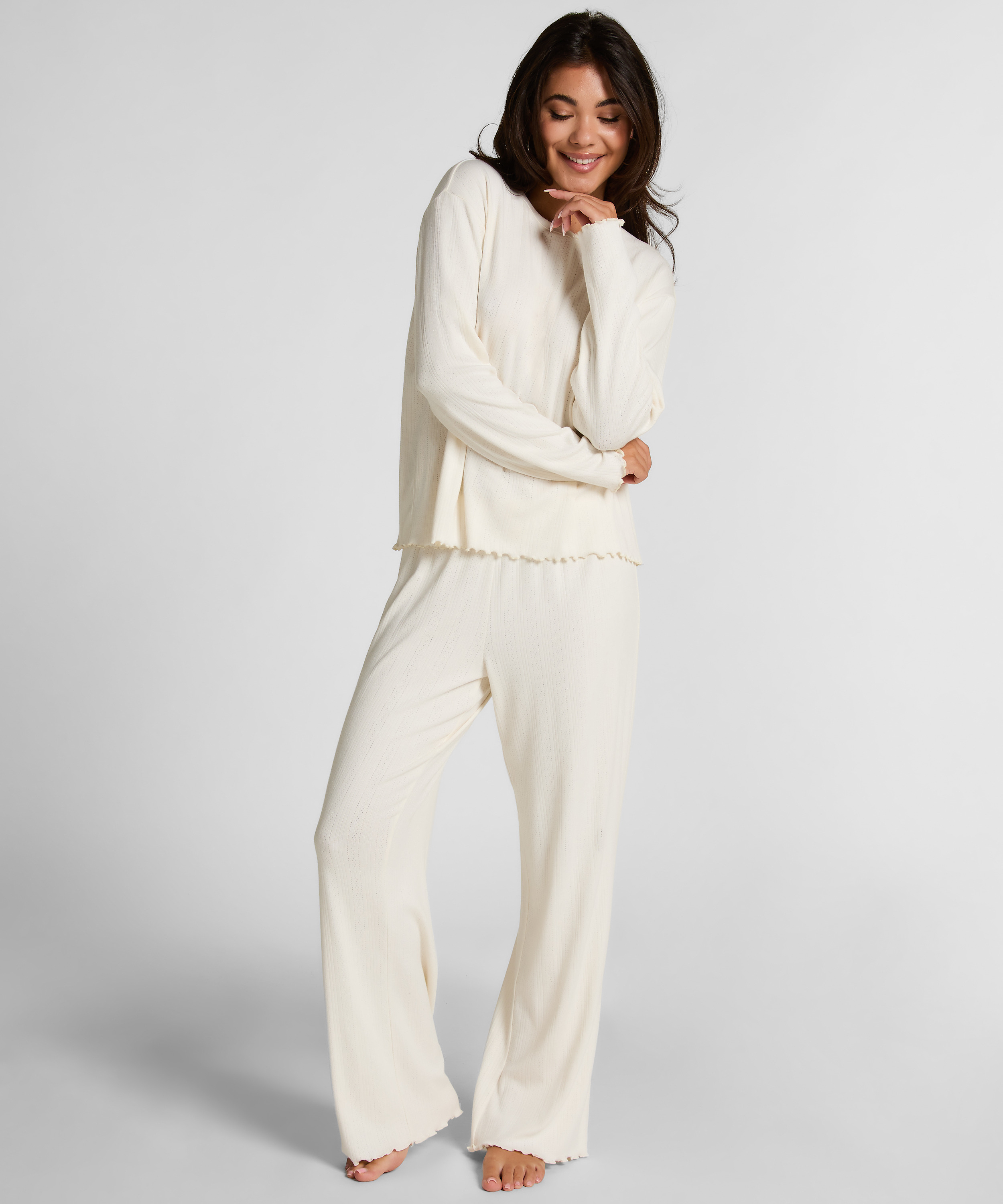 Pyjama Top Loose Pointelle, Blanco, main