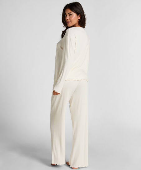 Pyjama Pant Loose Pointelle, Blanco