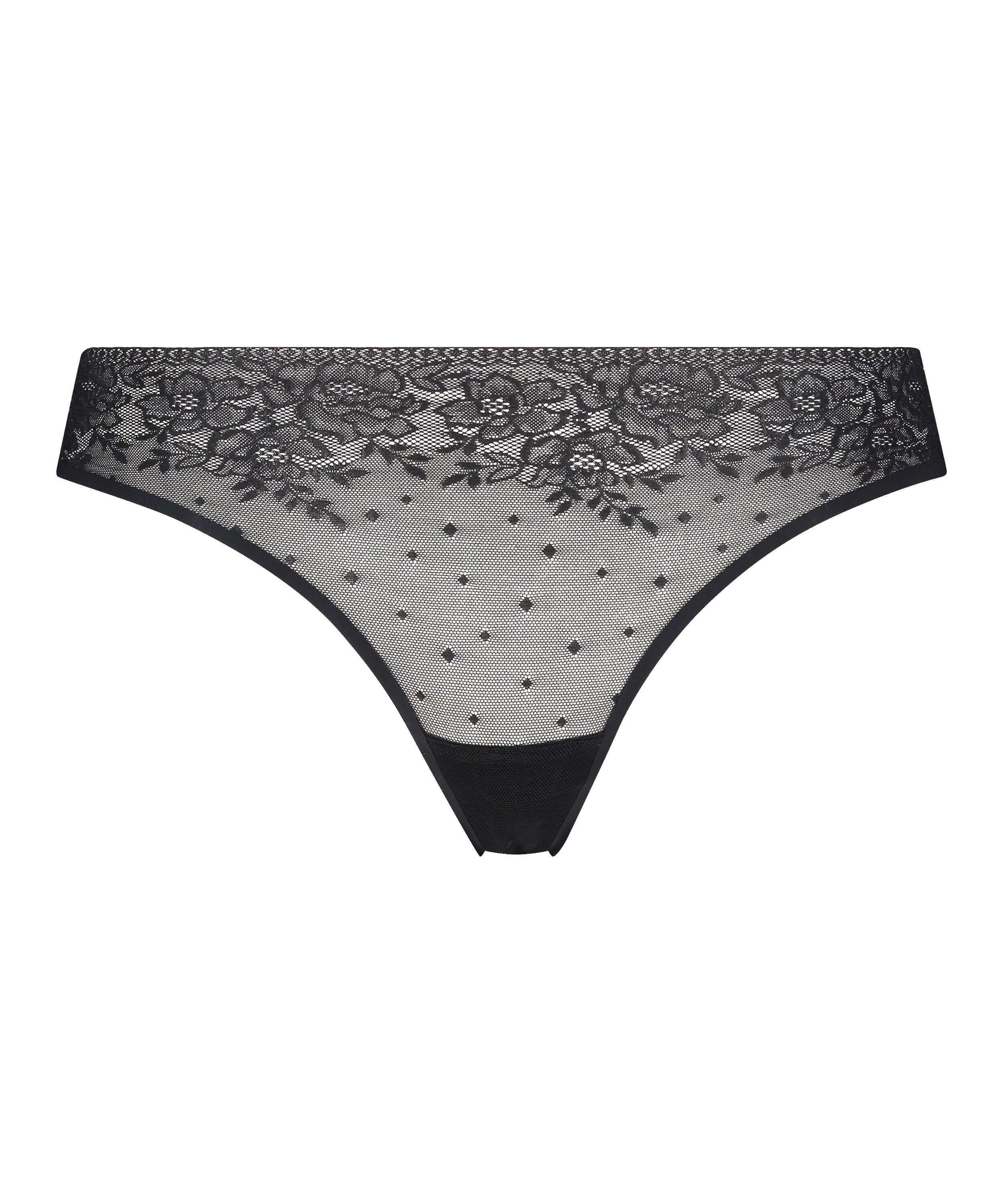 Tanga sin costuras Allover Lace, Negro, main