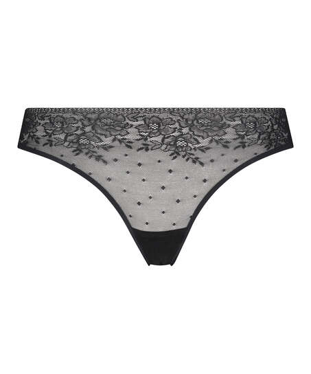 Tanga sin costuras Allover Lace, Negro