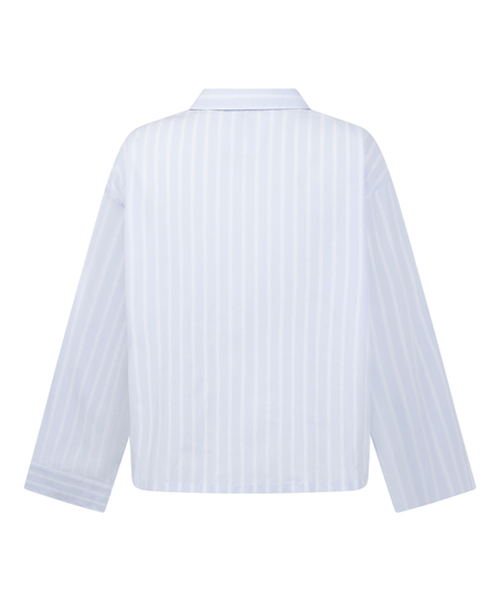 Chaqueta de pijama de algod&oacute;n tejido a rayas, Azul