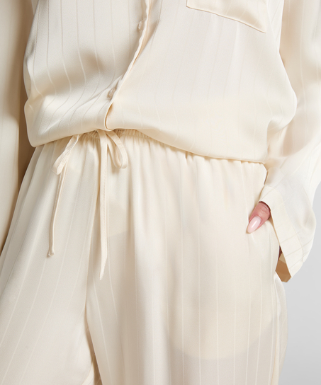 Pantalones de sat&eacute;n a rayas, Blanco