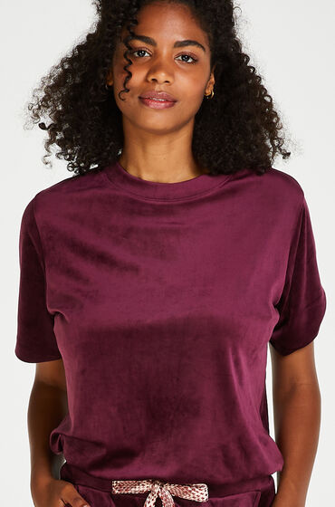 Hunkemöller Top de terciopelvo de manga corta Rojo