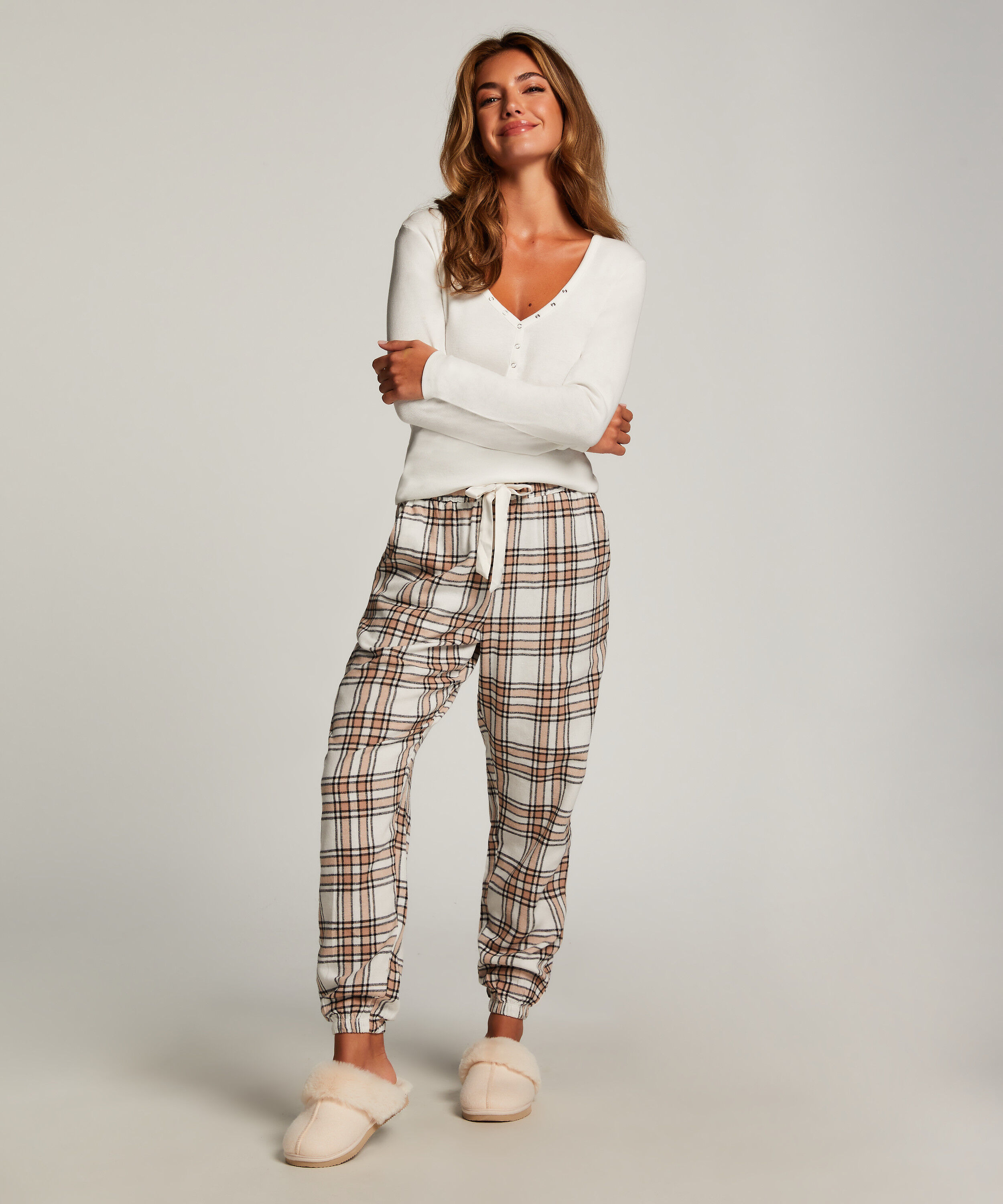 Pantalones de pijama de franela, Beige