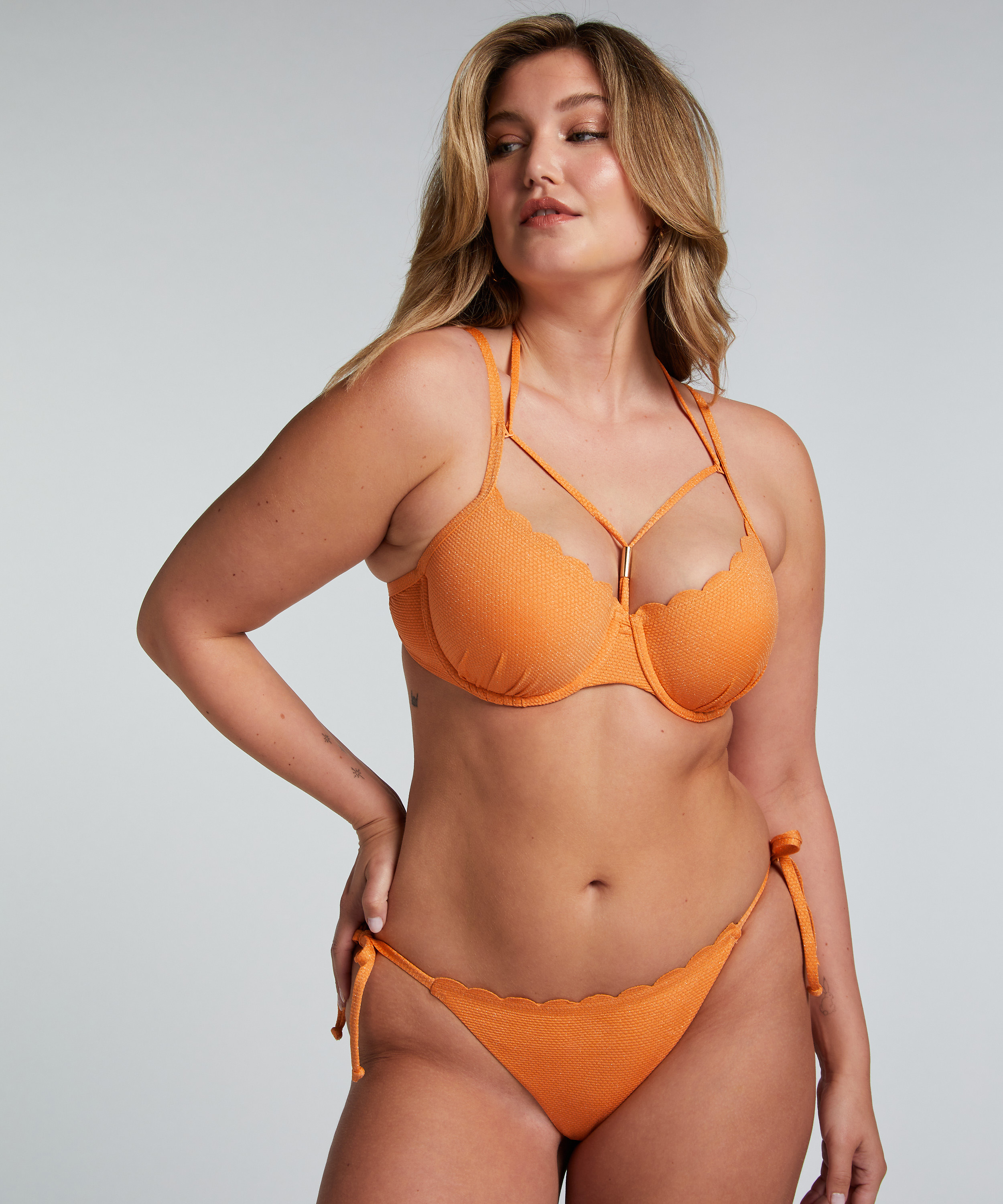 Braguita de Bikini Cheeky Tanga Scallop Lurex, Naranja, main