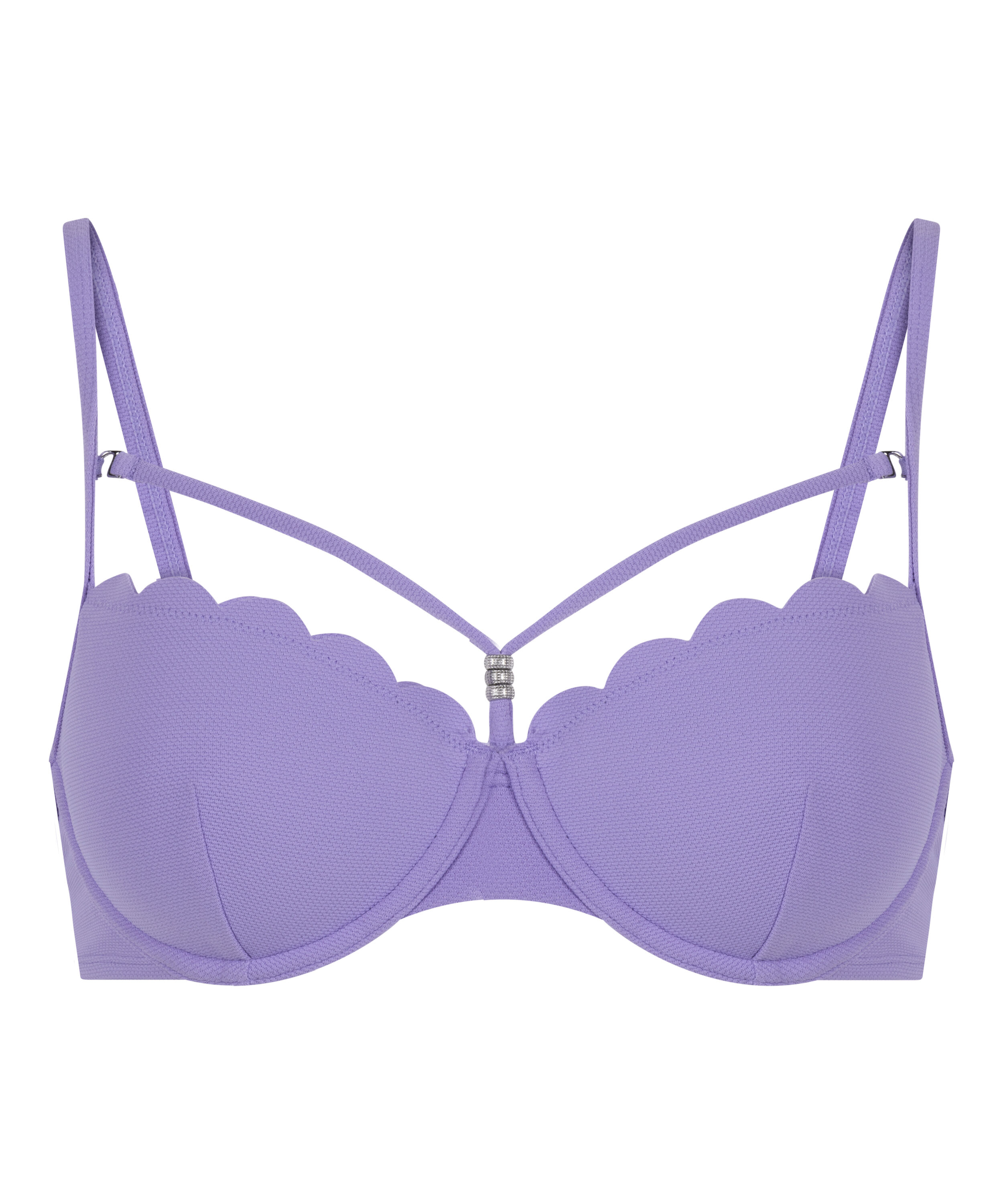 Top de bikini acolchado con aros Scallop, Morado
