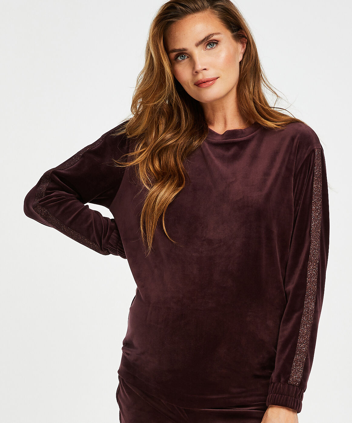 Top premam&aacute; de terciopelo Shimmer, Morado
