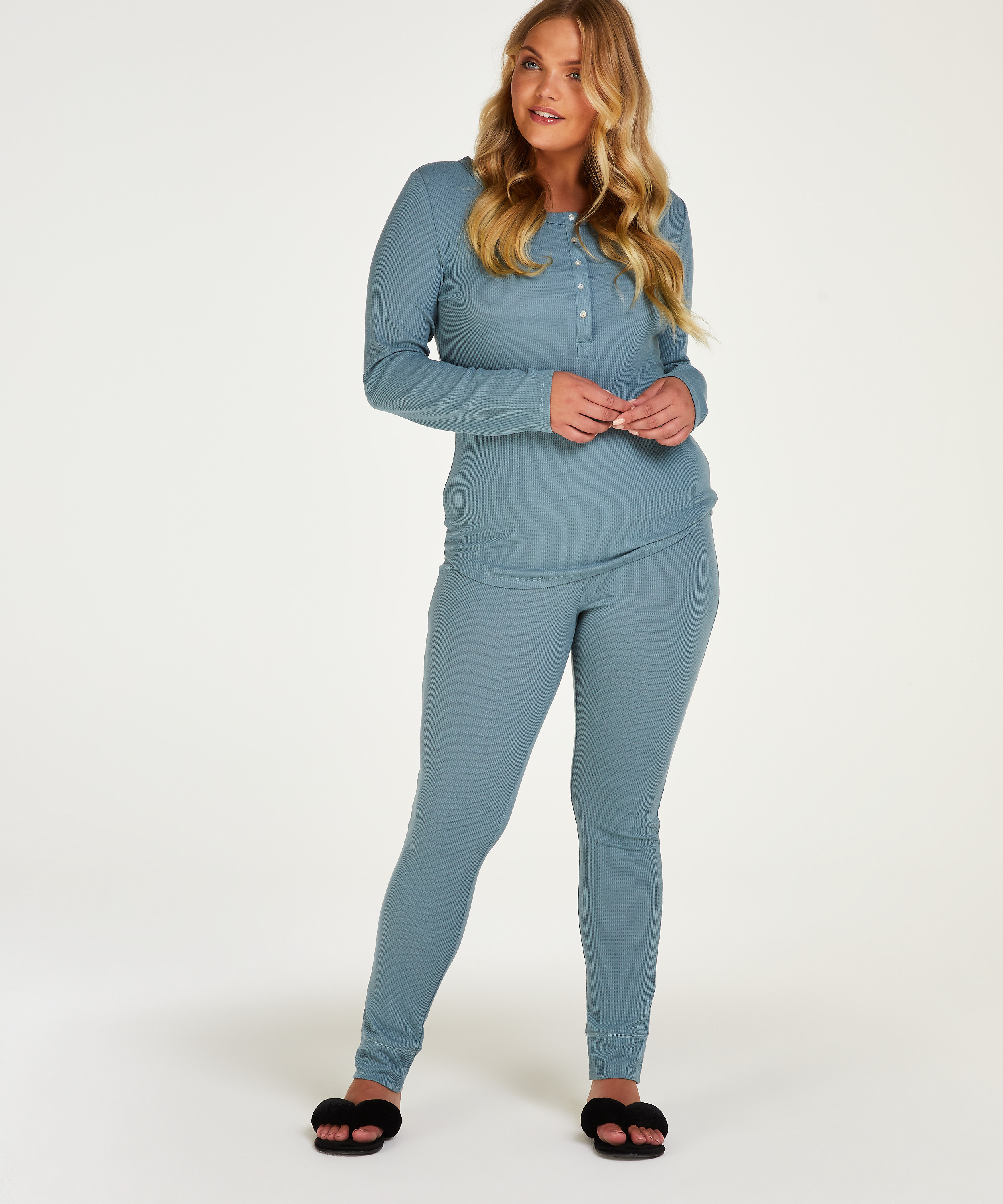 Pijama Waffle Placket, Azul, main