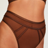 Tanga de tiro alto Sexy Mesh, Marr&oacute;n