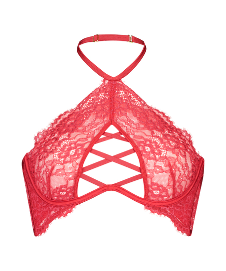 Sujetador cuello halter con aros sin relleno Eve, Rojo