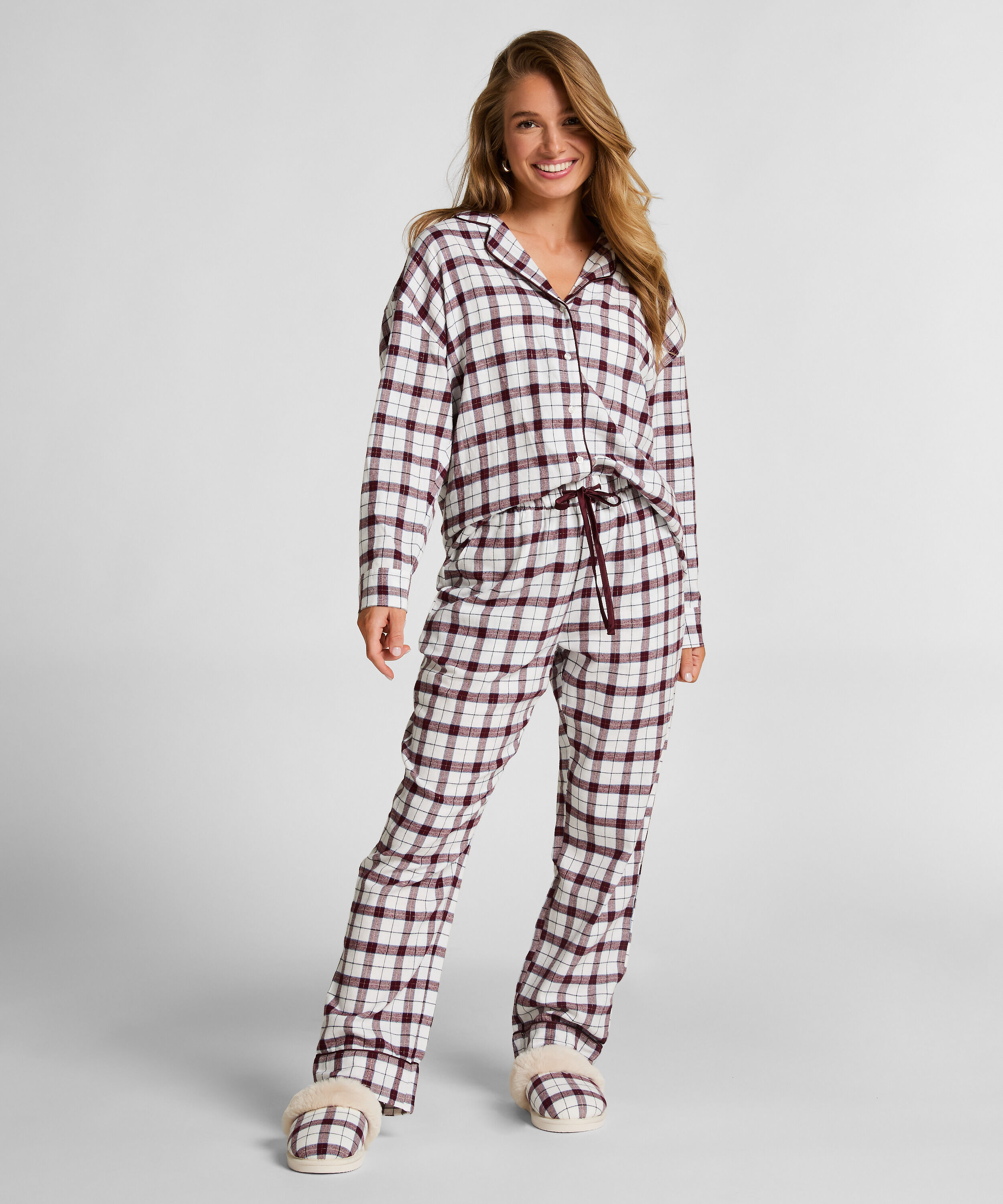 Pantalones de pijama de franela, Blanco Pantalones de pijama de franela, Blanco