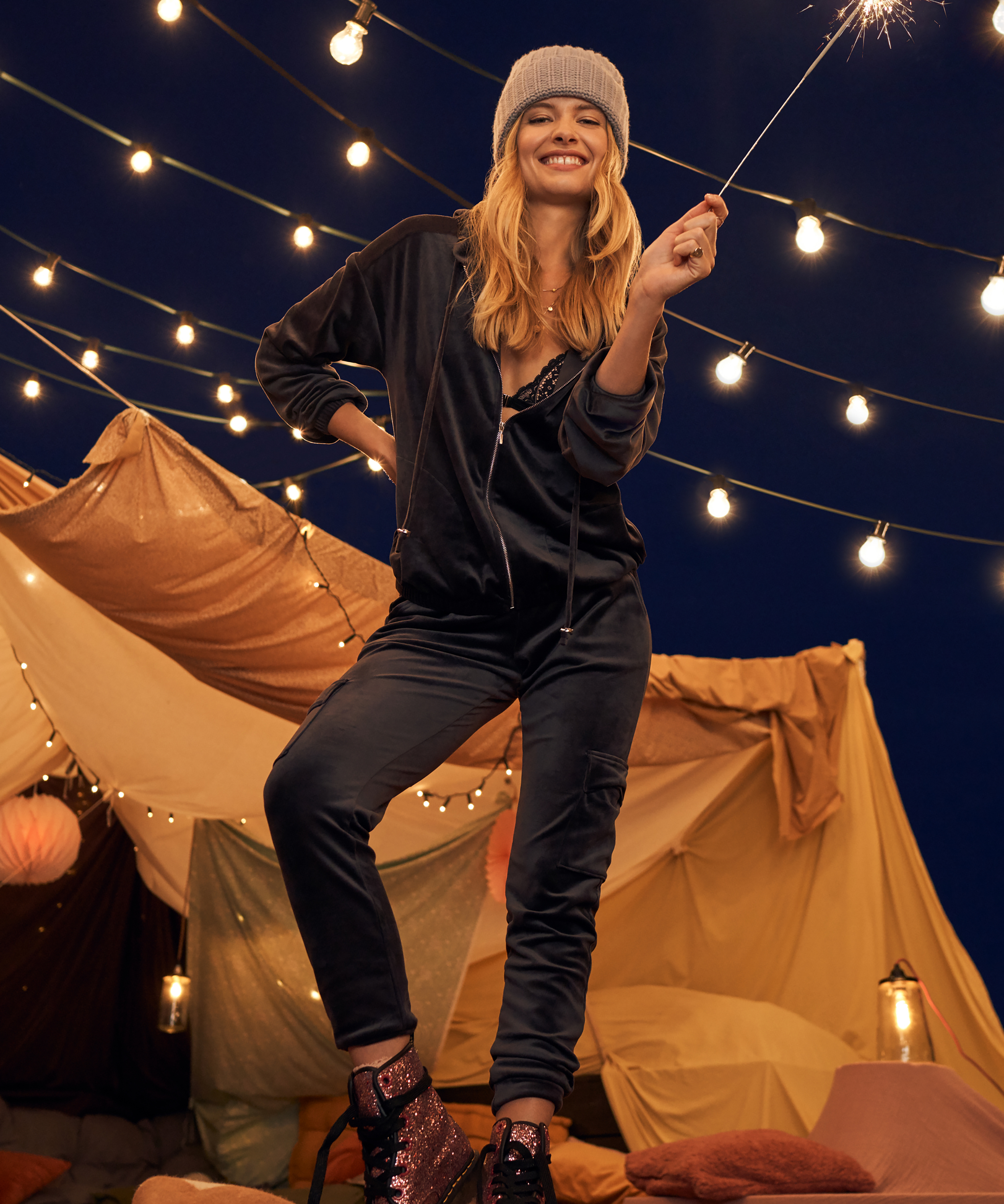 Pantal&oacute;n para correr de terciopelo Cargo, Gris, main